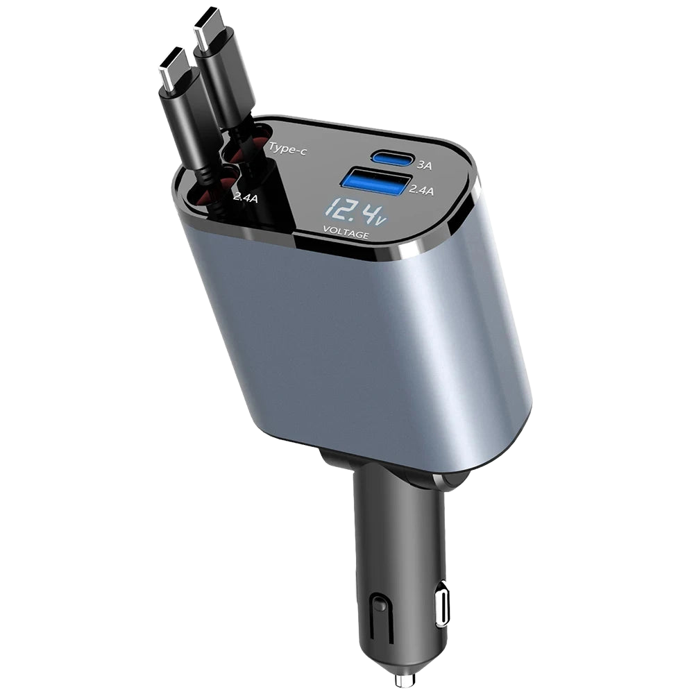 eFlexCharge Pro: 4-in-1 Retractable Car Charger