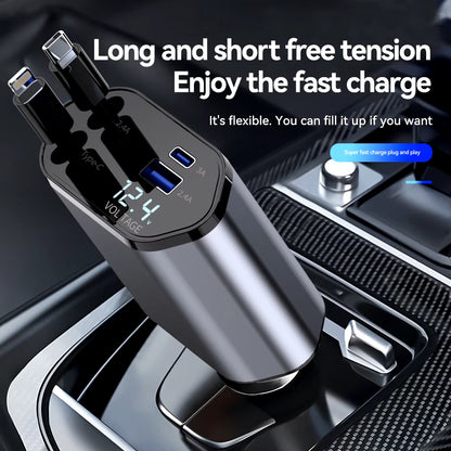 eFlexCharge Pro: 4-in-1 Retractable Car Charger